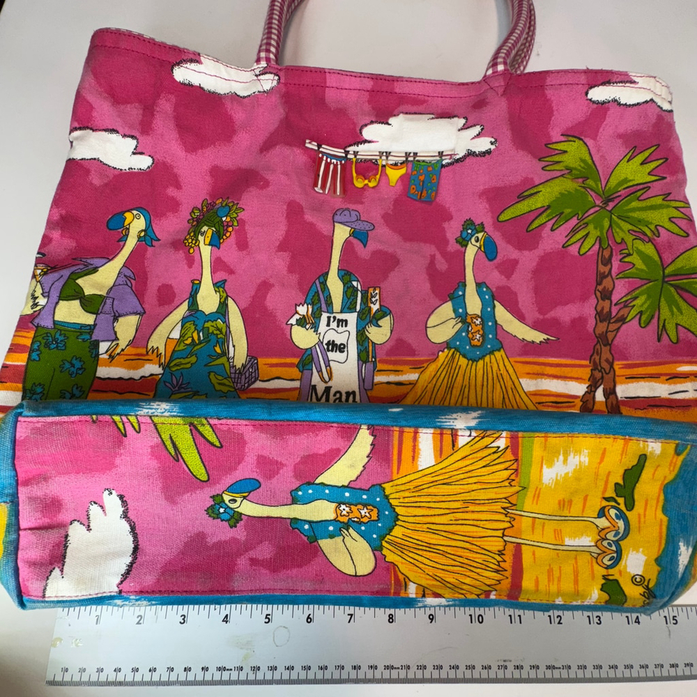 Anne Ormsby Vintage Tote Bag Colorful Flamingos Pink Yellow - Picture 9 of 12